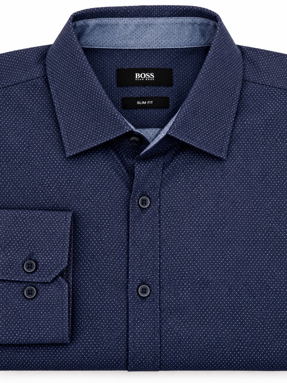 Hugo Boss Navy Microdot Slim Fit Dress Shirt with Spread Collar